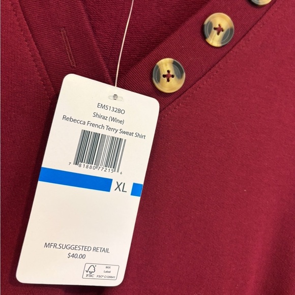 NWT Erika Women's Burgundy Button-Accent Blouse - Picture 2 of 9